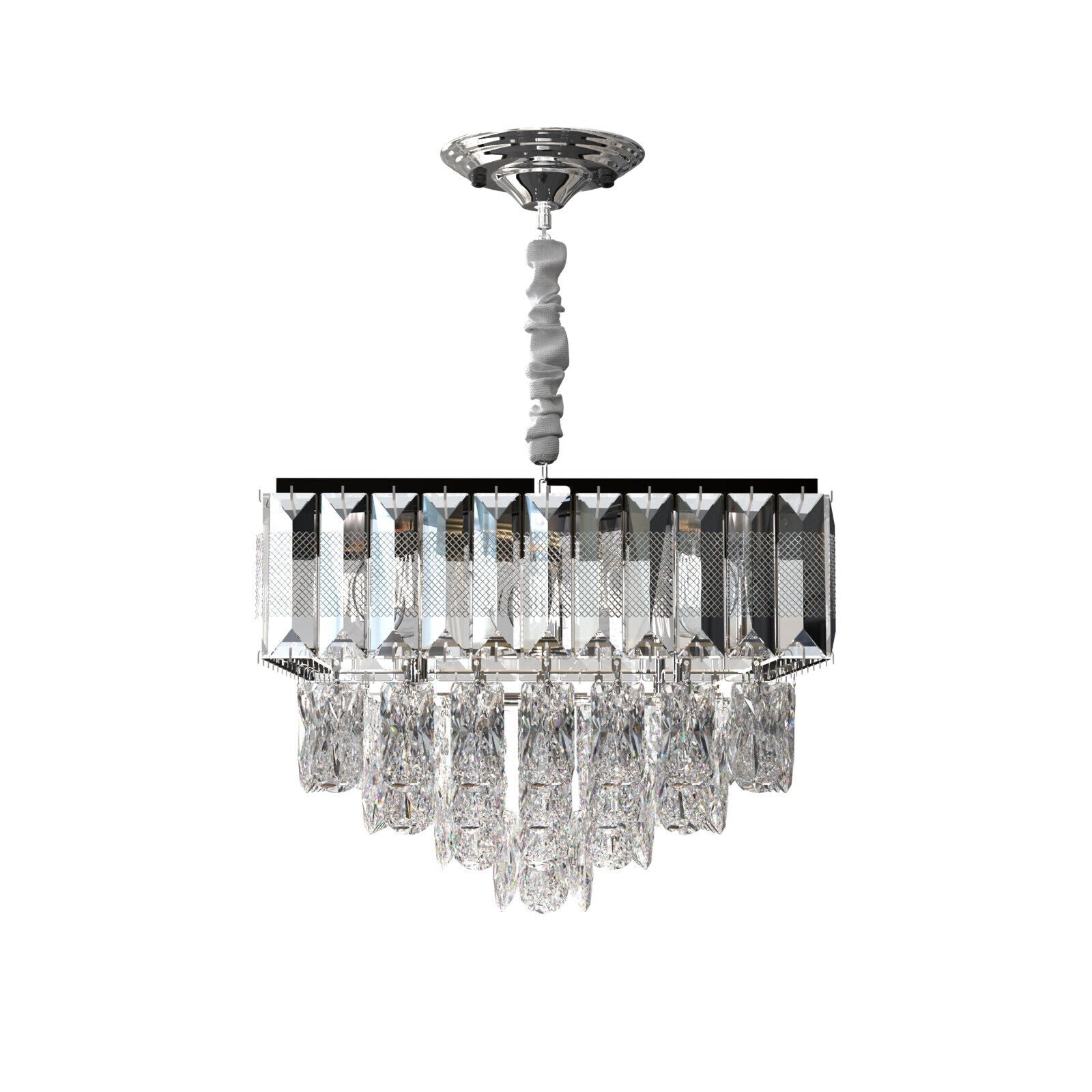 Clear Crystal Glass Rectangular Layer Chandelier Light Fixture~5006-3