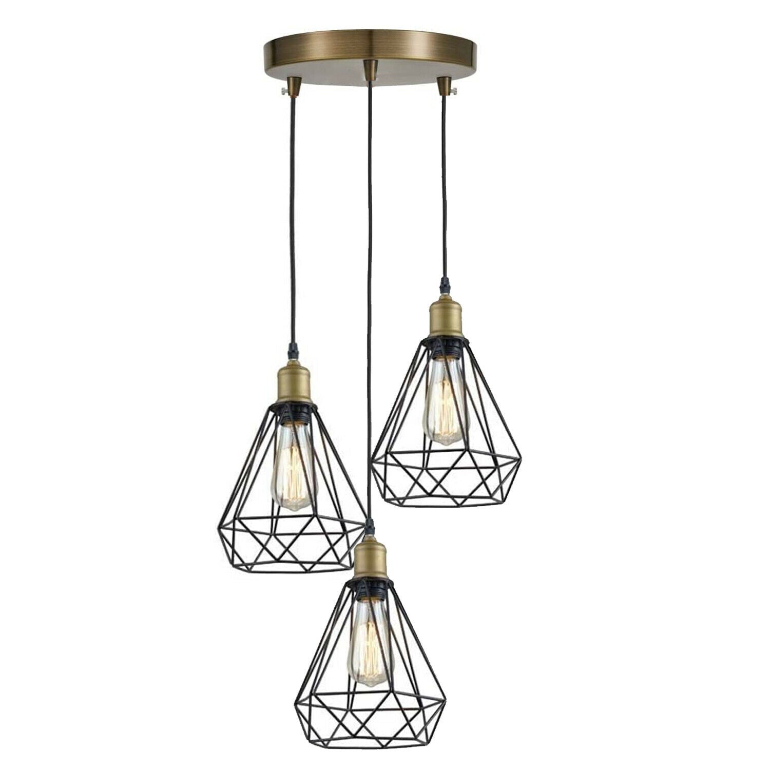 Vintage Industrial Retro Suspended 3 Head Ceiling Pendant Light Lampshade Light~2063-1