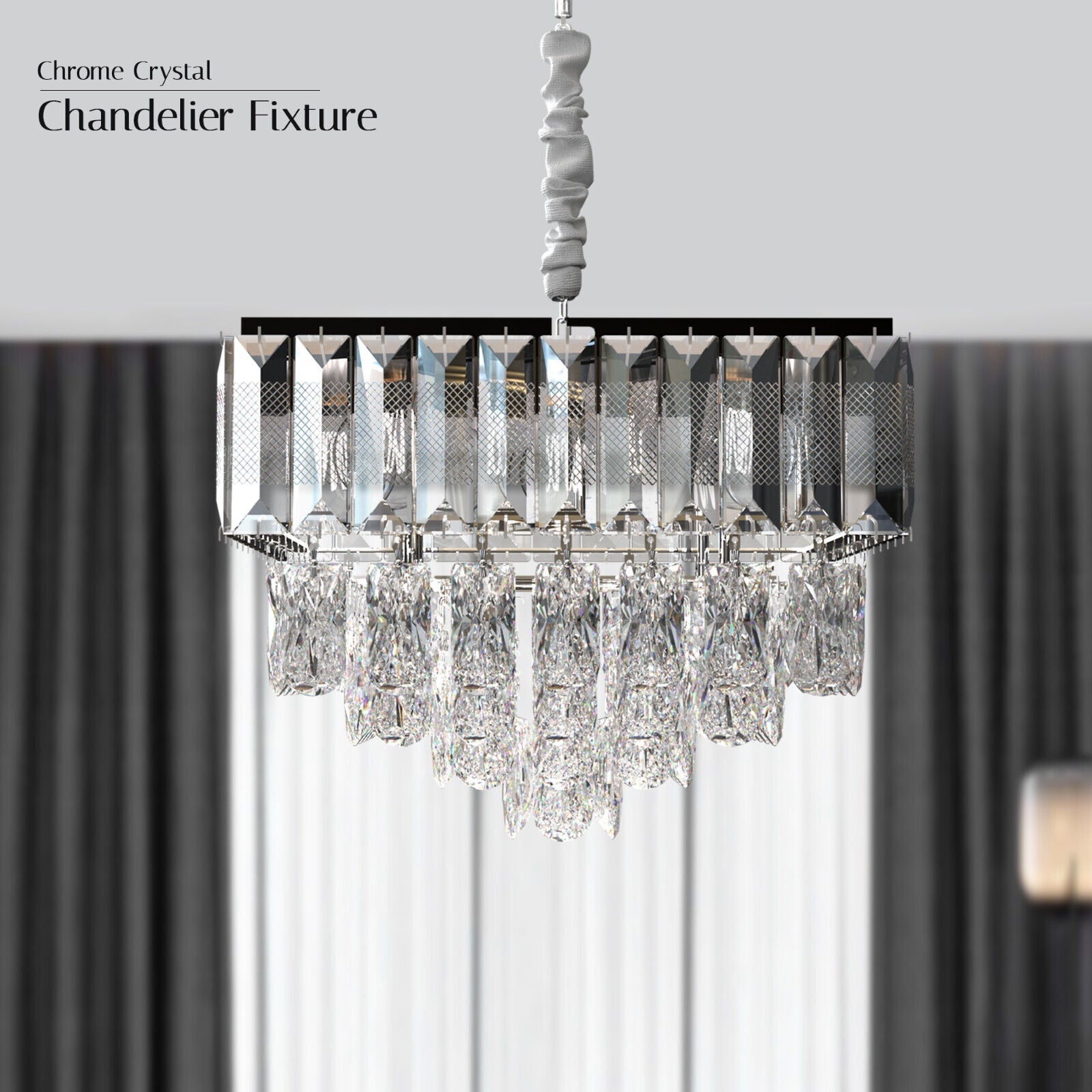 Clear Crystal Glass Rectangular Layer Chandelier Light Fixture~5006-2