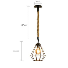 Vintgae E27 Industrial Pendant Retro Cage Edison Hemp Rope Ceiling Light Fixture~2026-3