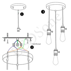 Vintage Ceiling Rose Pendant Braided Fabric Flex Lamp Holder Fitting 3 Light Kit~2128-4