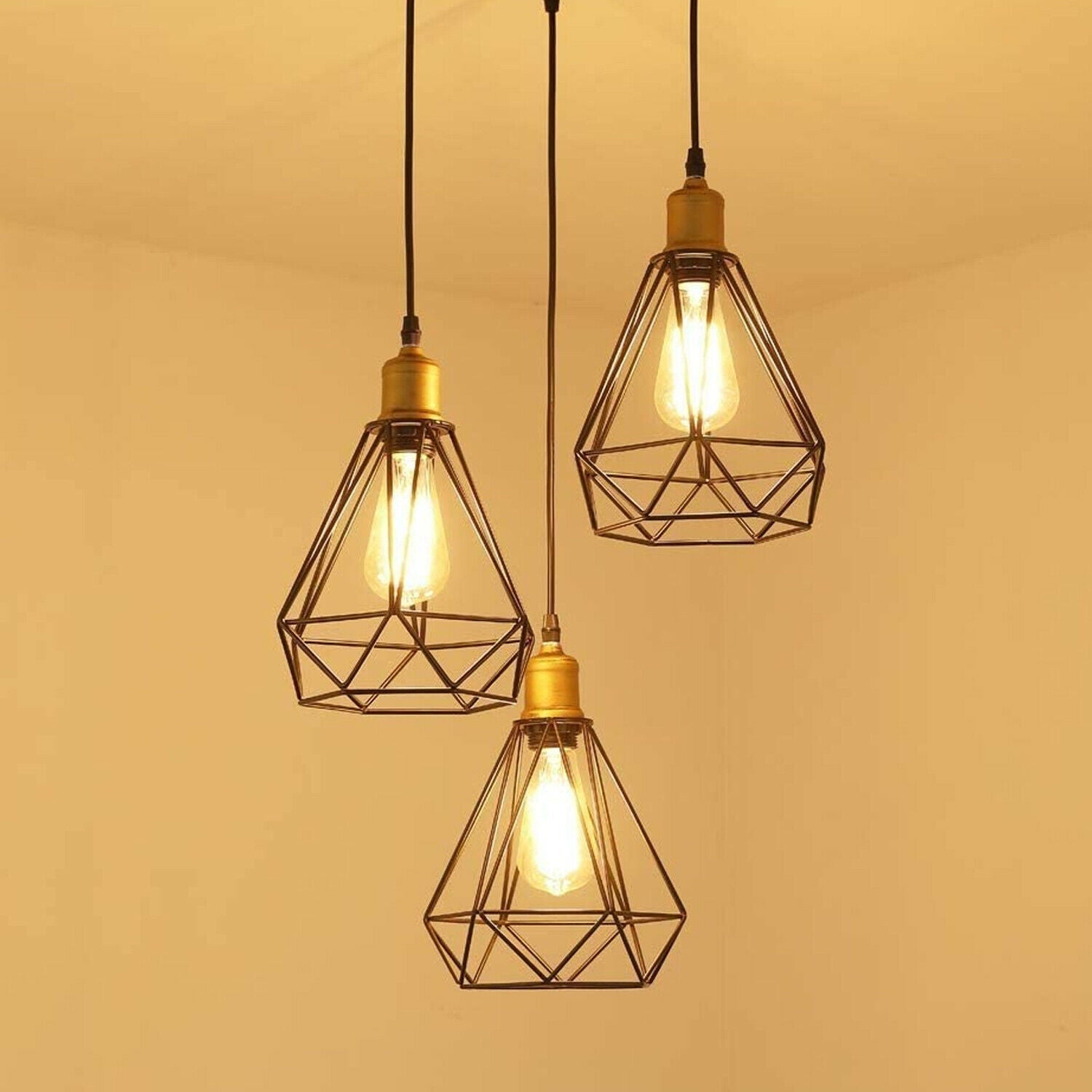 Vintage Industrial Retro Suspended 3 Head Ceiling Pendant Light Lampshade Light~2063-4