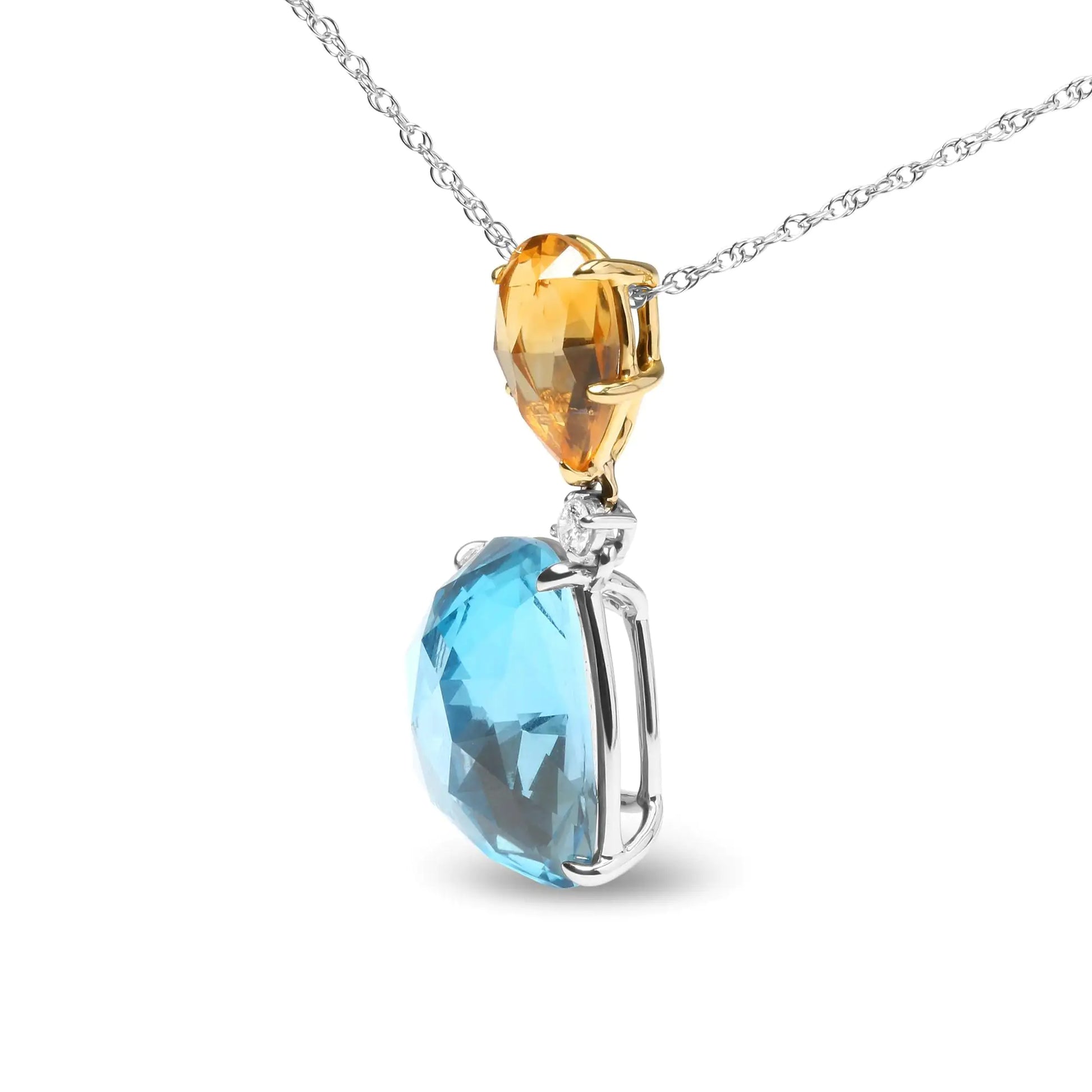 18K White and Yellow Gold Diamond Accent and Yellow Citrine and Sky Blue Topaz Gemstone Dangle Drop 18" Pendant Necklace (G-H Color, SI1-SI2 Clarity) - Puritific