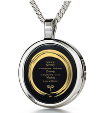 Serenity Prayer Necklace 24k Gold Inscribed Zen Circle Pendant - Puritific