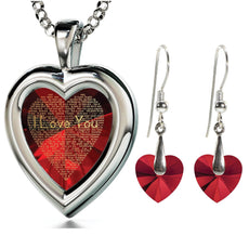 Silver Heart Jewelry Set I Love You Necklace - Puritific