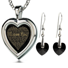 Silver Heart Jewelry Set I Love You Necklace - Puritific