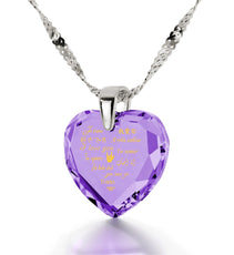 Silver Heart Necklace I Love You in 12 Languages 24k Gold Inscribed Cubic Zirconia - Puritific