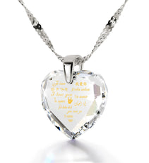 Silver Heart Necklace I Love You in 12 Languages 24k Gold Inscribed Cubic Zirconia - Puritific