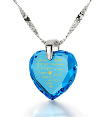 Silver Heart Necklace I Love You in 12 Languages 24k Gold Inscribed Cubic Zirconia - Puritific