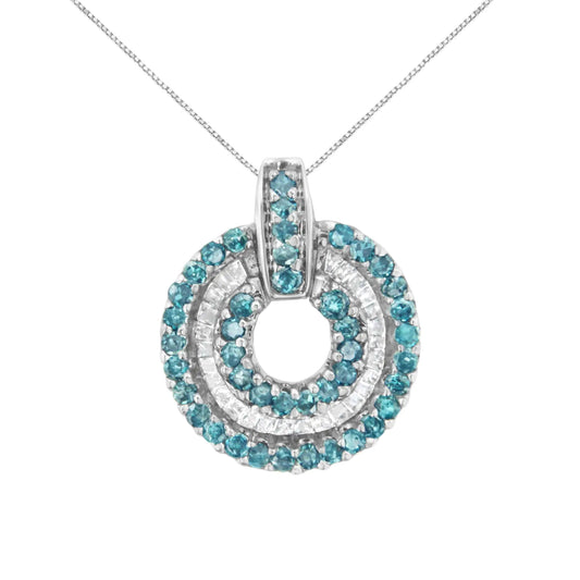 14KT White Gold 1/2 cttw Treated Blue Diamond Round Pendant Necklace (I-J, I1-I2) - Puritific