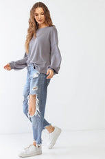 Waffle Knit Long Sleeve Back Wrap Cut-Out Top