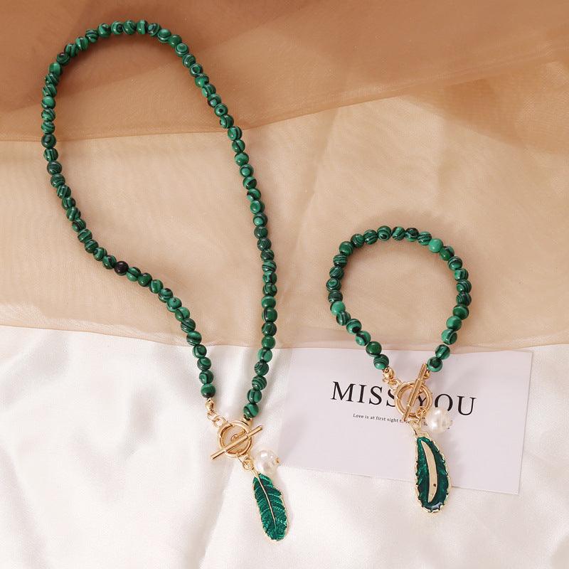 Spirit of Nature Malachite Pearl Necklace and Bracelet - Puritific