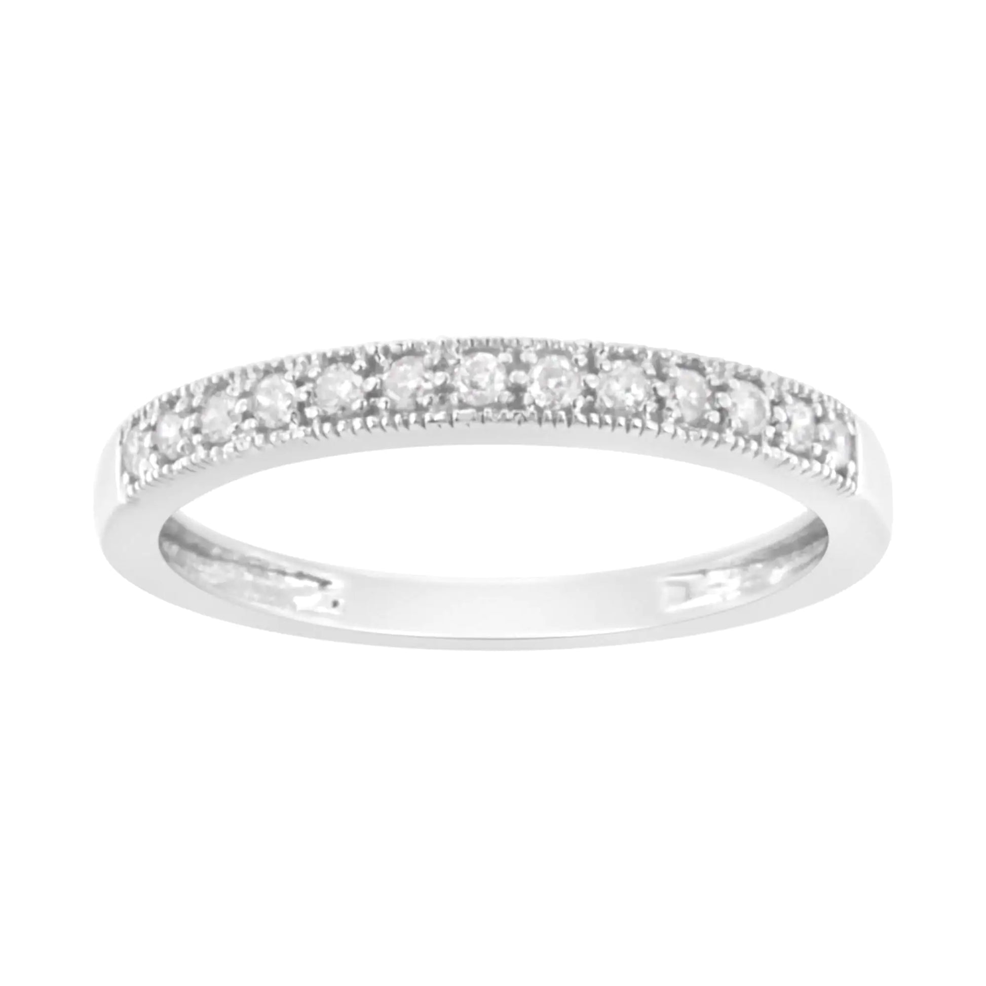 IGI Certified 1/7 Cttw Diamond 10K White Gold Prong Set Beaded Milgrain Band Style Ring (I-J Color, I2-I3 Clarity) - Puritific