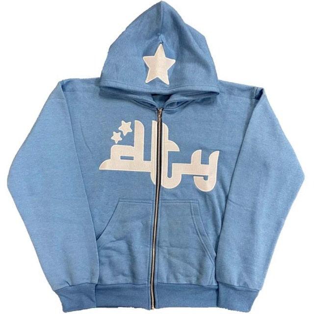 Star Printed Zip Up Hoodies - Puritific