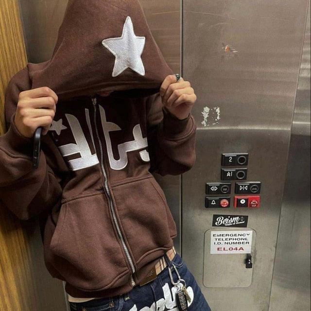 Star Printed Zip Up Hoodies - Puritific