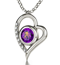 Sterling Silver Aquarius Necklace Zodiac Heart Pendant 24k Gold inscribed on Crystal - Puritific