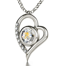 Sterling Silver Aquarius Necklace Zodiac Heart Pendant 24k Gold inscribed on Crystal - Puritific