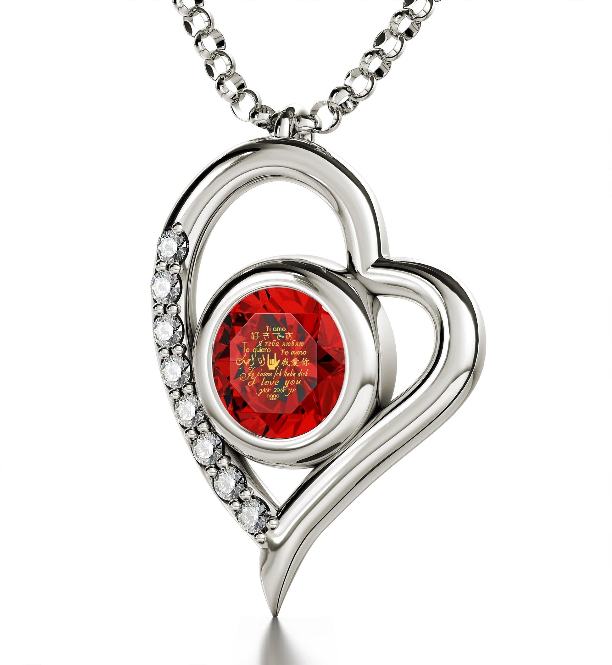 Sterling Silver I Love You Heart Pendant Necklace - Puritific