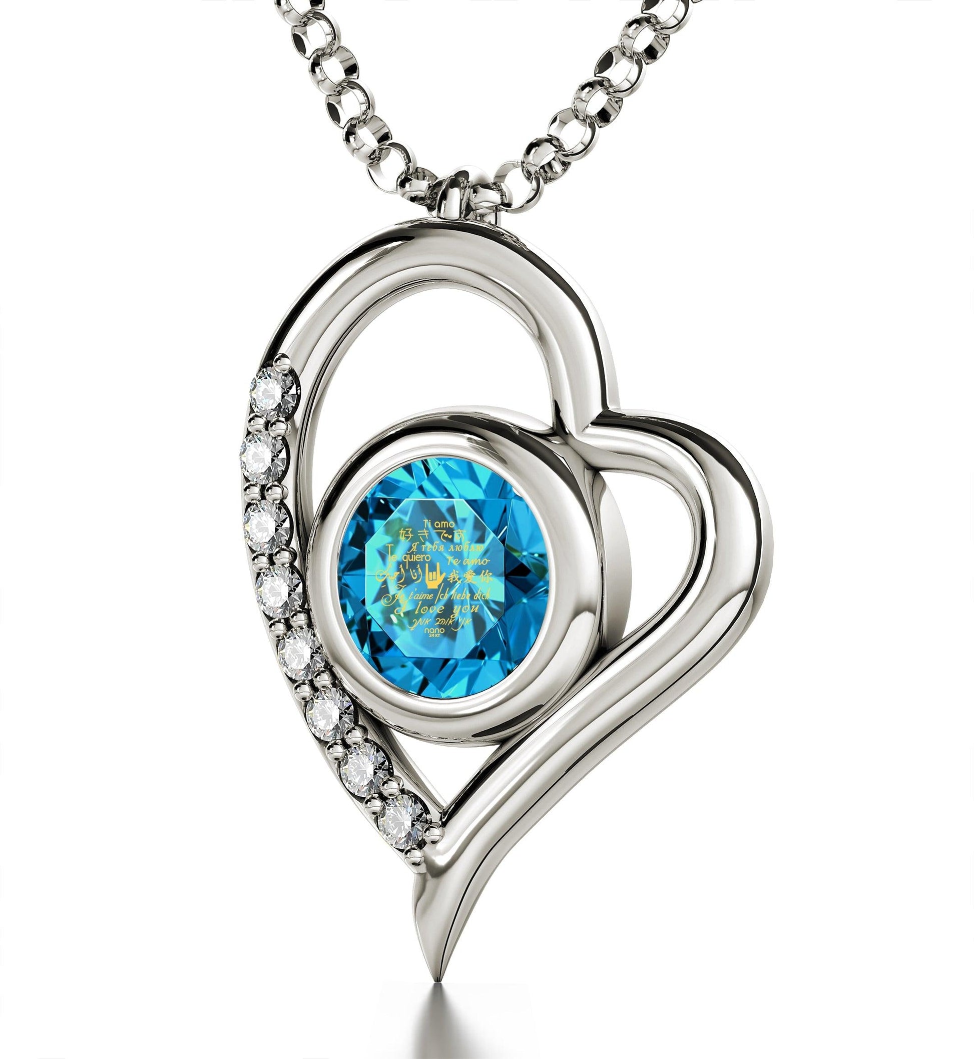 Sterling Silver I Love You Heart Pendant Necklace - Puritific