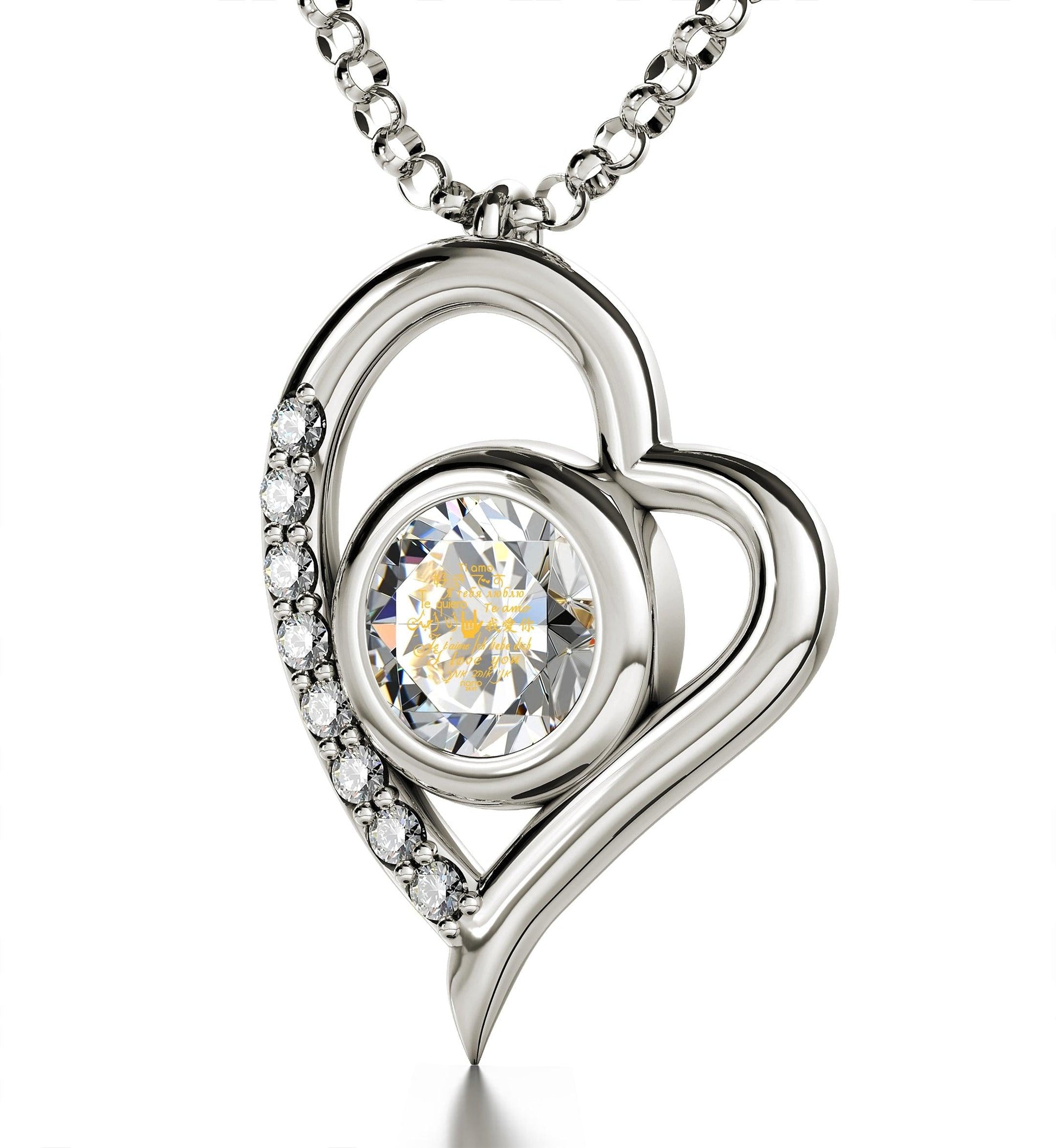 Sterling Silver I Love You Heart Pendant Necklace - Puritific