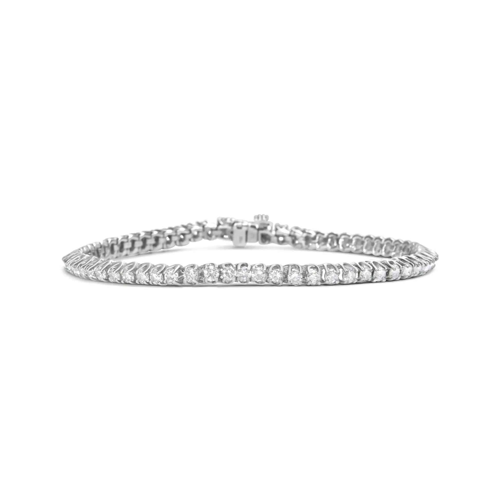 IGI Certified .925 Sterling Silver 4.0 Cttw 4 Prong Set Round-Cut Diamond Classic 7” Tennis Bracelet (H-I Color, I1-I2 Clarity) - 7" - Puritific