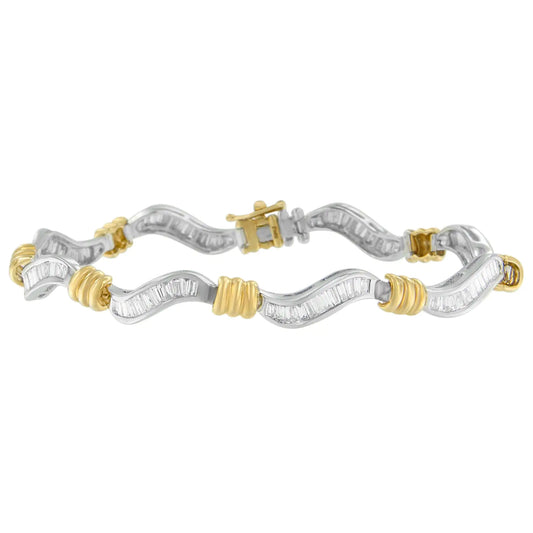 Original Classics 10K Two-Tone Gold Baguette Cut Diamond Spiral Bracelet (2.00 cttw, H-I Color, I1-I2 Clarity) - Puritific