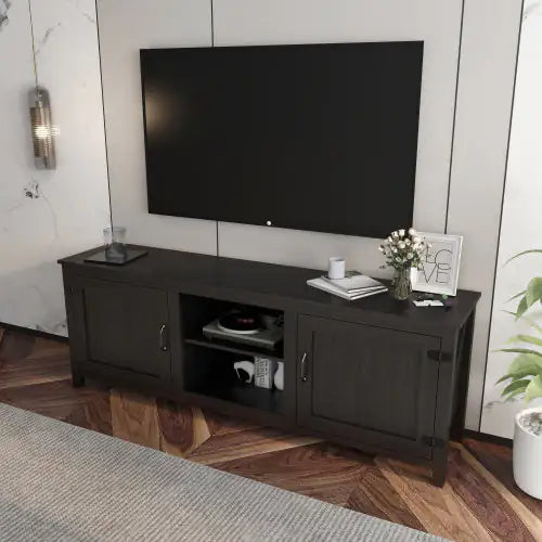 TV Stand Storage Media Console Entertainment Center,Tradition Black,with Doors