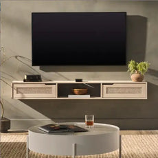 Modern Rattan-Door Floating TV Stand For TVs Up To 65 Inches