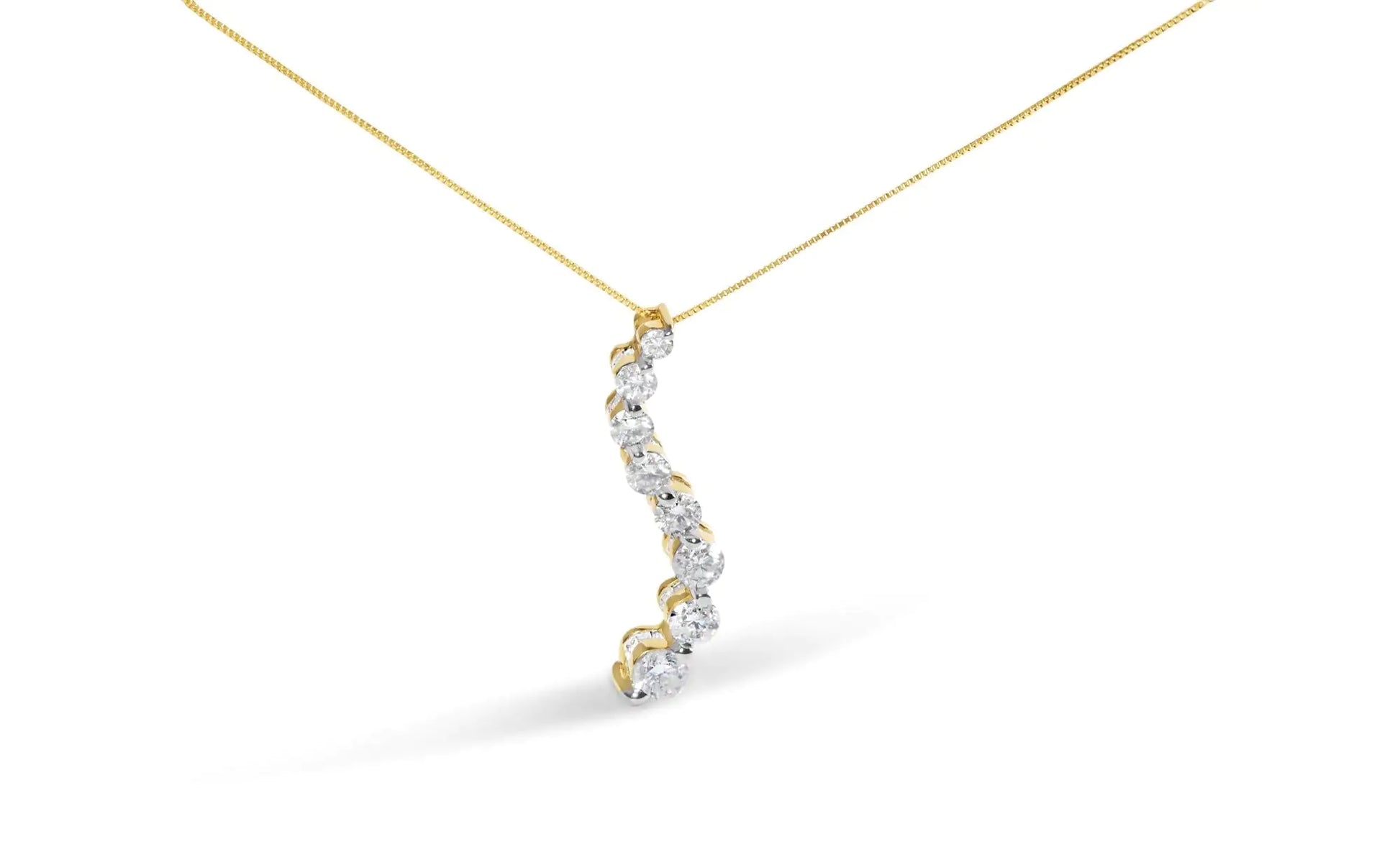 AGS Certified 14K Yellow Gold 3.0 Cttw Baguette and Brilliant Round-Cut Diamond Journey 18" Pendant Necklace (G-H Color, SI2-I1 Clarity) - Puritific