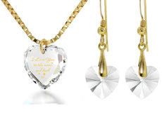 Tiny Heart Jewelry Set 24k Gold Inscribed I Love You to the Moon and Back Necklace and Drop Earrings - Puritific