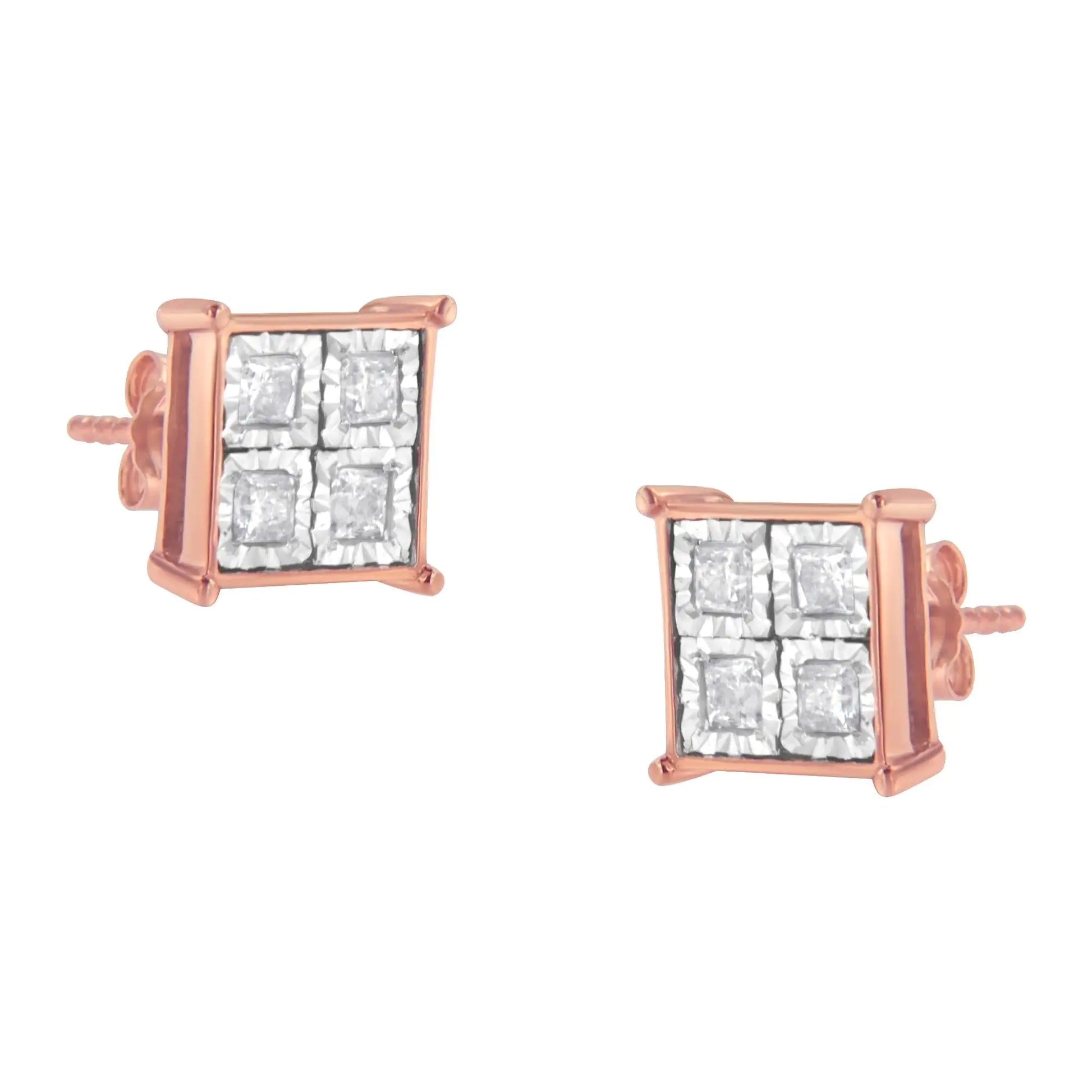 Rose Gold Plated Sterling Silver Diamond Composite Stud Earrings (3/4 cttw, J-K Color, I1-I2 Clarity) - Puritific