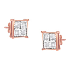 Rose Gold Plated Sterling Silver Diamond Composite Stud Earrings (3/4 cttw, J-K Color, I1-I2 Clarity) - Puritific