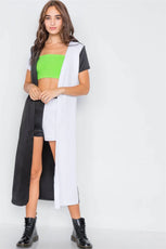 Black & White Color Block Shorts & Trench Coat Set /1-2-2 - Puritific