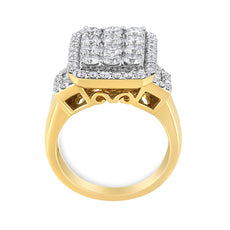 14K Yellow Gold 2 1/4 Cttw Round and Baguette-Cut Diamond Emerald Shape with Halo Cocktail Ring (H-I Color, SI1-SI2 Clarity) - Puritific