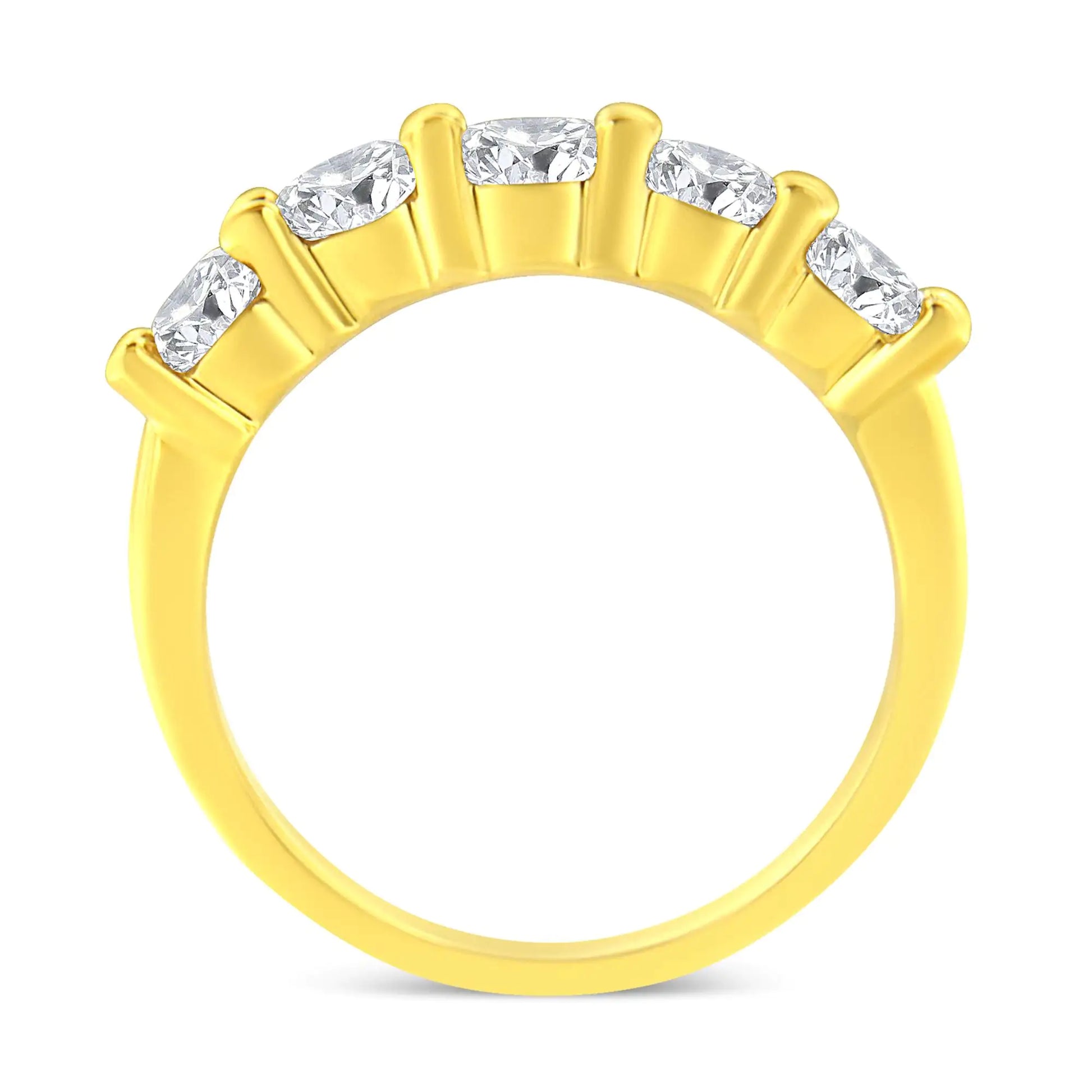 14K Yellow Gold Plated .925 Sterling Silver 1 1/2 Cttw Shared Prong Set Brilliant Round-Cut Diamond Anniversary or Wedding Band Ring (K-L Color, SI2-I1 Clarity) - Puritific