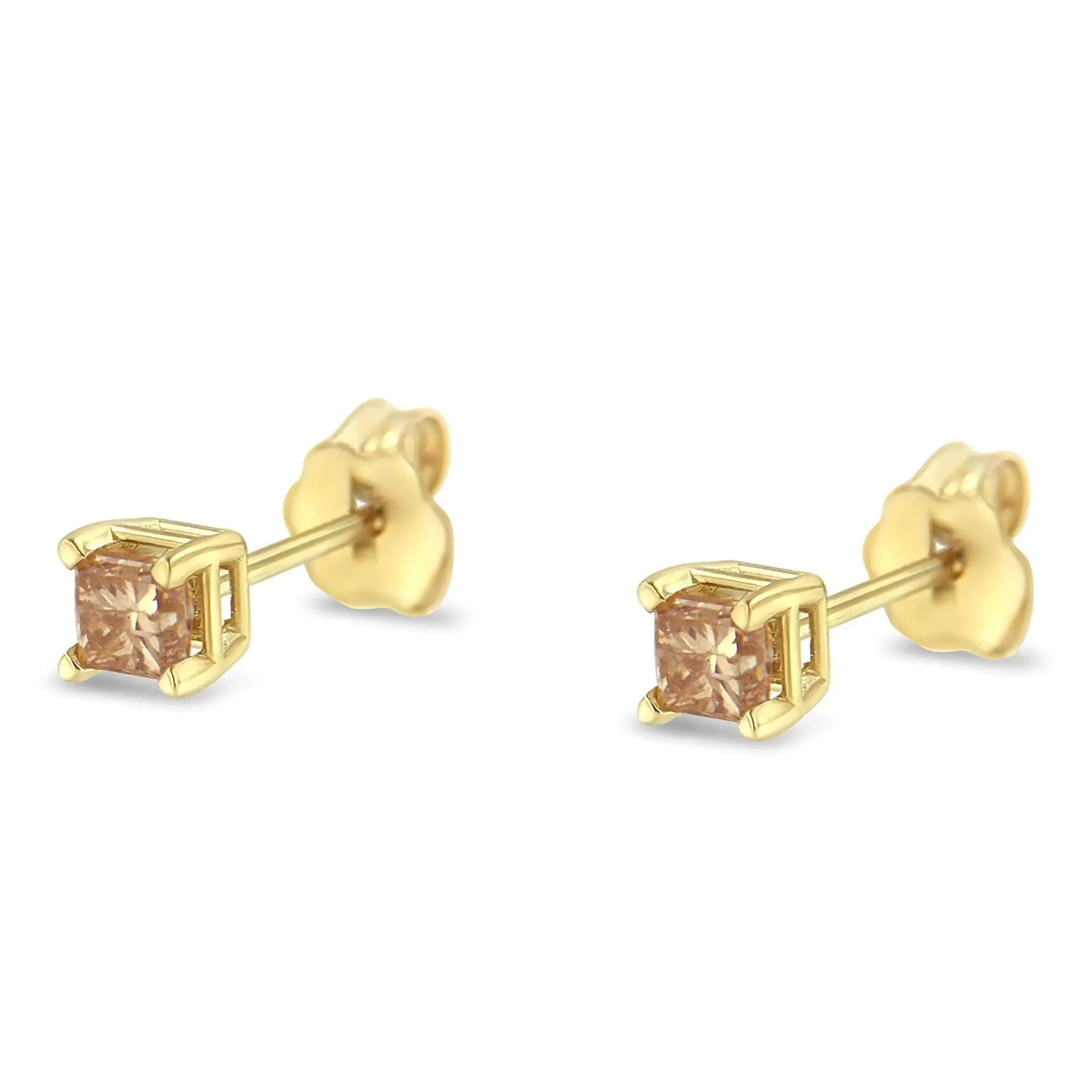 AGS Certified 14K Gold 4-Prong Set Princess-Cut Solitaire Diamond Push Back Stud Earrings (J-K Color, I1-I2 Clarity) - Puritific