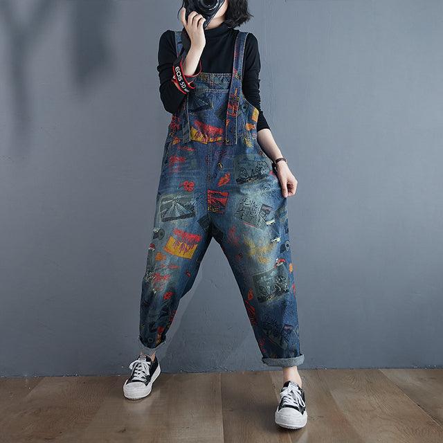 Vintage Print Loose Trousers Baggy Pants - Puritific