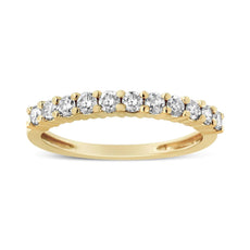 14K Yellow Gold Plated .925 Sterling Silver 1/2 cttw Shared Prong Set Brilliant Round-Cut Diamond 11 Stone Band Ring (K-L Color, SI2-I1 Clarity) - Puritific