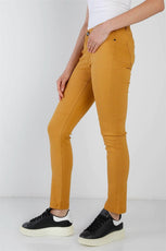 Mustard Contrast Button Mid Rise Skinny Pants - Puritific