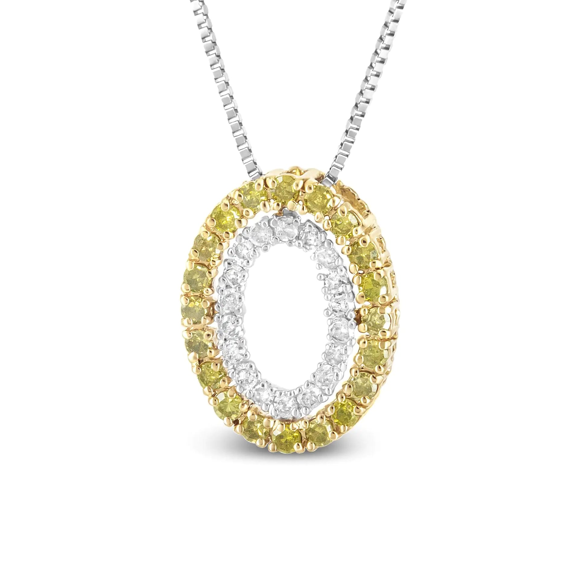 14K Yellow Gold Plated .925 Sterling Silver 1/2 Cttw Color Treated Diamond Double Oval Shape 18" Pendant Necklace (Yellow Color, I2-I3 Clarity) - Puritific