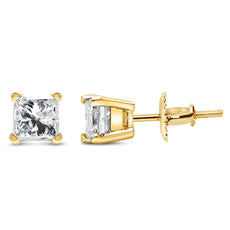 14K Yellow Gold 1/2 Cttw Princess Cut Diamond Solitaire Stud Earrings with Screwbacks (I-J Color, SI2-I1 Clarity) - Puritific