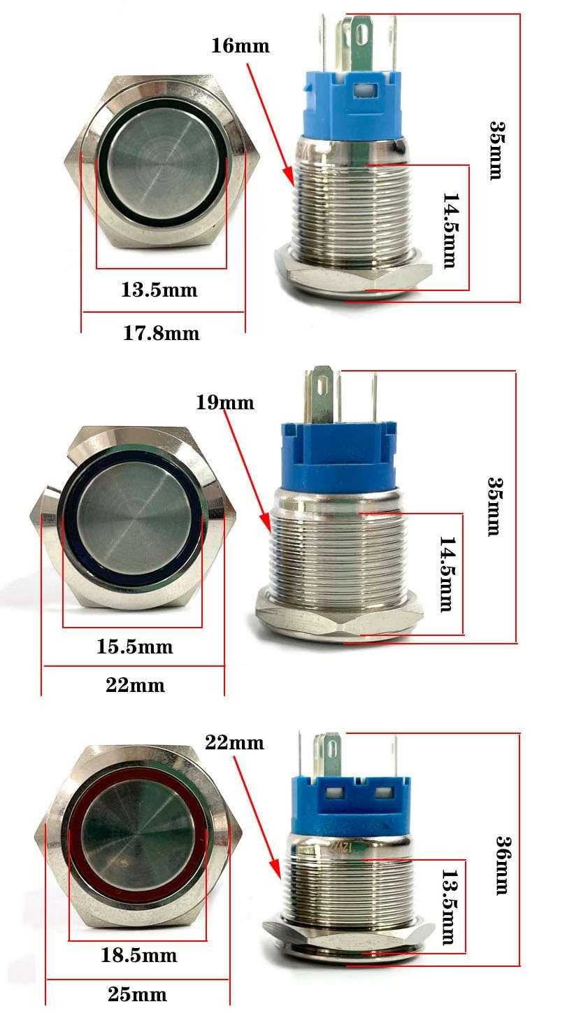 12/16/19/22mm Waterproof Metal Push Button Switch