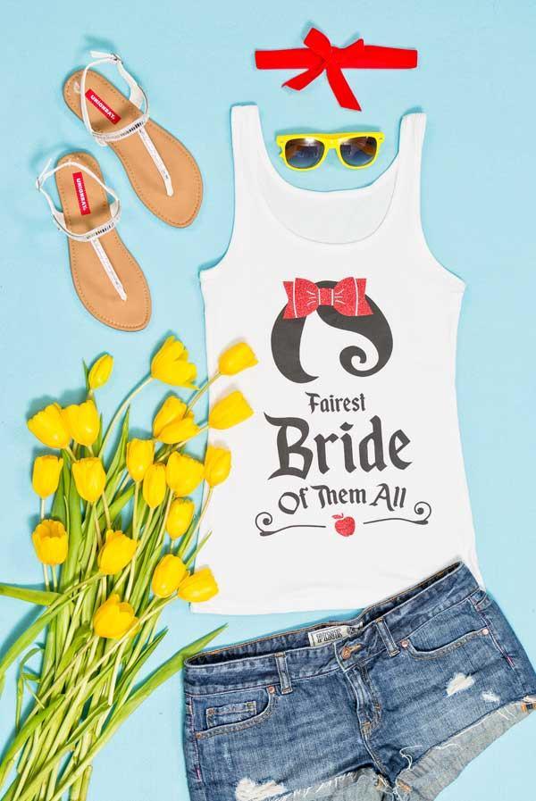 Whimsical Bachelorette Party Shirts | Snow Bride and the Seven Bridesmaids | Fitted Tanks - Puritific