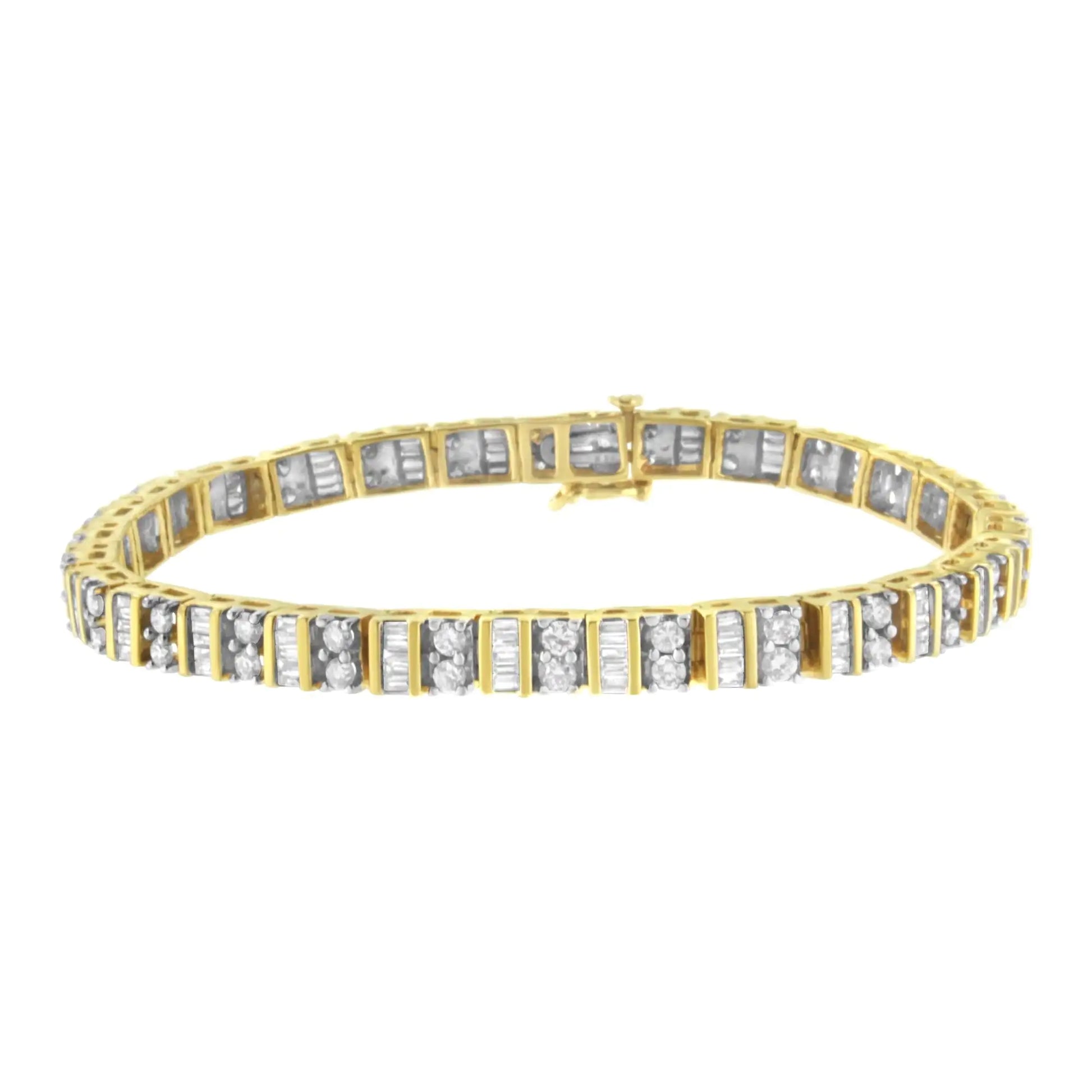 14KT Yellow Gold 4.0 Cttw Baguette & Round Brilliant-Cut Diamond Channel & Prong-Set Tennis Bracelet (H-I Color, SI2-I1 Clarity) - 7" - Puritific