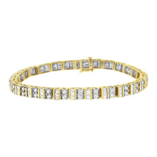 14KT Yellow Gold 4.0 Cttw Baguette & Round Brilliant-Cut Diamond Channel & Prong-Set Tennis Bracelet (H-I Color, SI2-I1 Clarity) - 7