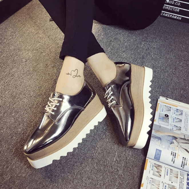 Women Lace-Up Loafers Platforms British Style - Puritific