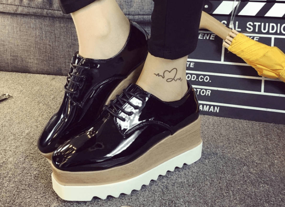 Women Lace-Up Loafers Platforms British Style - Puritific