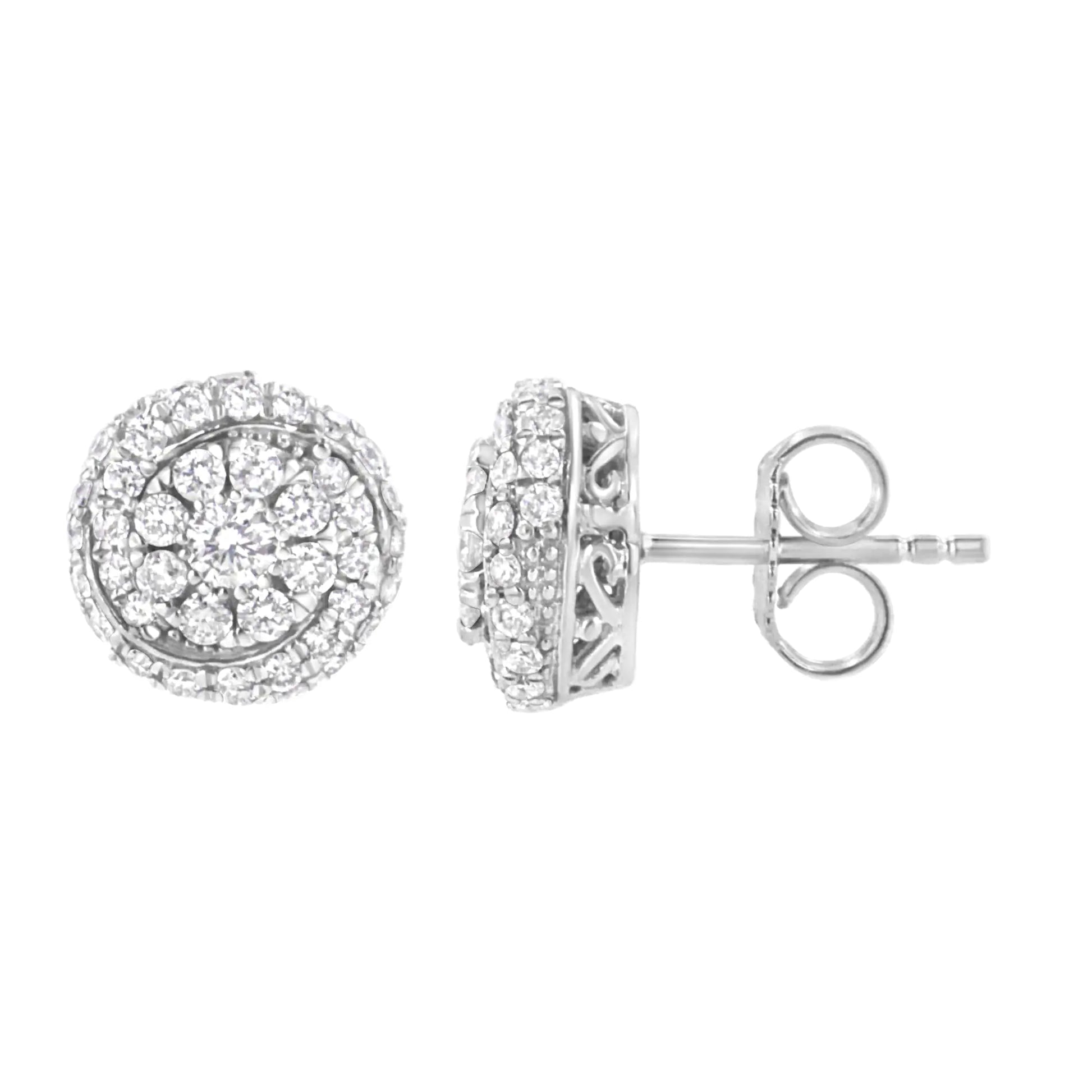 Sterling Silver 1 cttw Lab Grown Diamond Cluster Stud Earring (F-G Color, VS2-SI1 Clarity) - Puritific