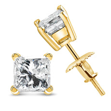 14K Yellow Gold 1/2 Cttw Princess Cut Diamond Solitaire Stud Earrings with Screwbacks (I-J Color, SI2-I1 Clarity) - Puritific