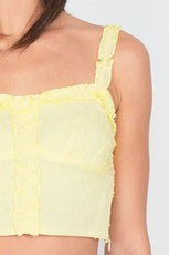 Lemon Embroidered Knot Frill Trim Crop Tank Top  /3-2-1